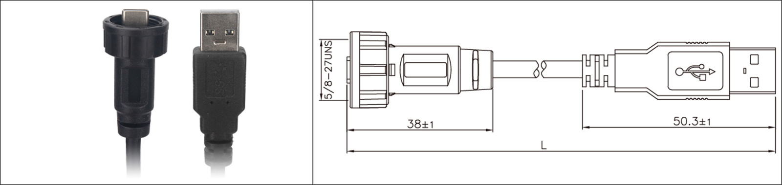 Micro USB panel mount type 2.0 3.0 female and male waterproof IP67 overmold extension cable industrial connecto-02 (1)