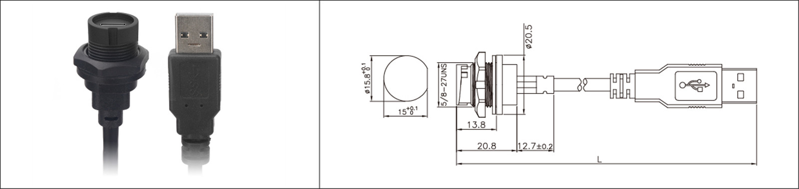 Micro USB panel mount type 2.0 3.0 female and male waterproof IP67 overmold extension cable industrial connecto-02 (10)