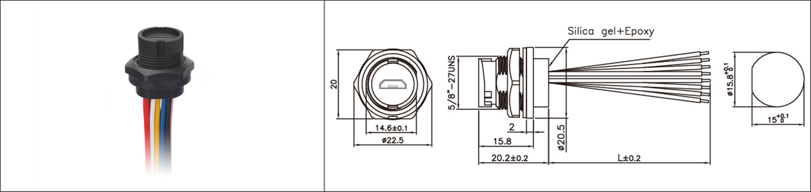 Micro USB panel mount type 2.0 3.0 female and male waterproof IP67 overmold extension cable industrial connecto-02 (12)