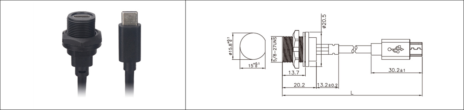 Micro USB panel mount type 2.0 3.0 female and male waterproof IP67 overmold extension cable industrial connecto-02 (2)