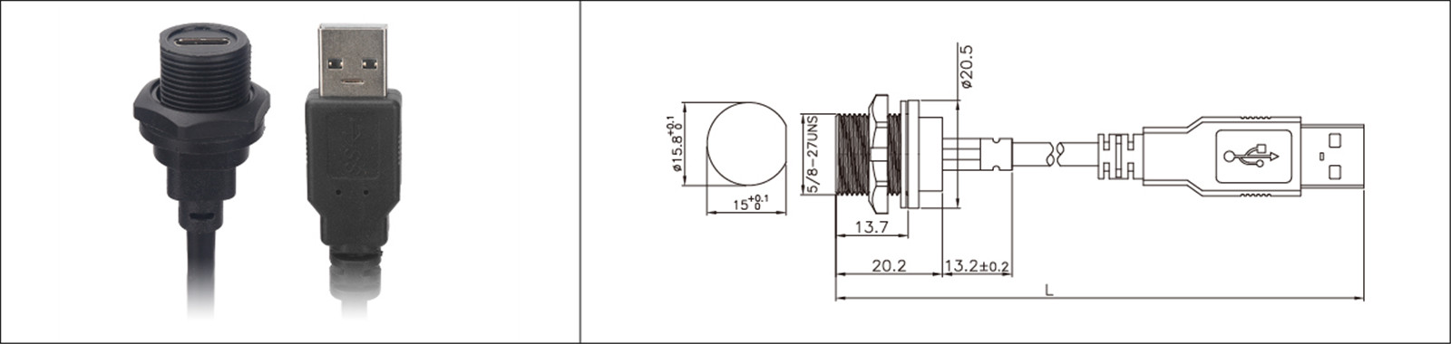 Micro USB panel mount type 2.0 3.0 female and male waterproof IP67 overmold extension cable industrial connecto-02 (3)
