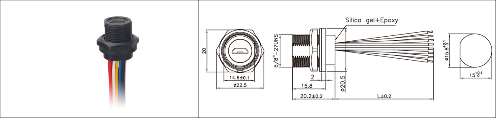 Micro USB panel mount type 2.0 3.0 female and male waterproof IP67 overmold extension cable industrial connecto-02 (6)