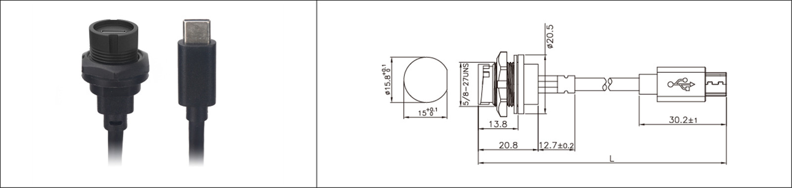 Micro USB panel mount type 2.0 3.0 female and male waterproof IP67 overmold extension cable industrial connector-02 (5)