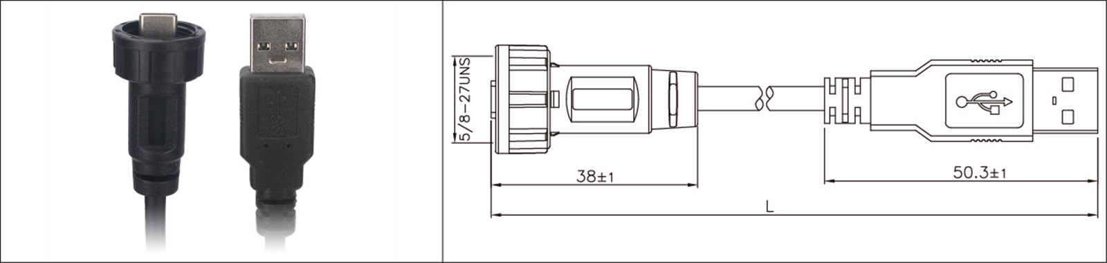 Micro USB panel mount type 2.0 3.0 female and male waterproof IP67 overmold extension cable industrial connector-02 (6)