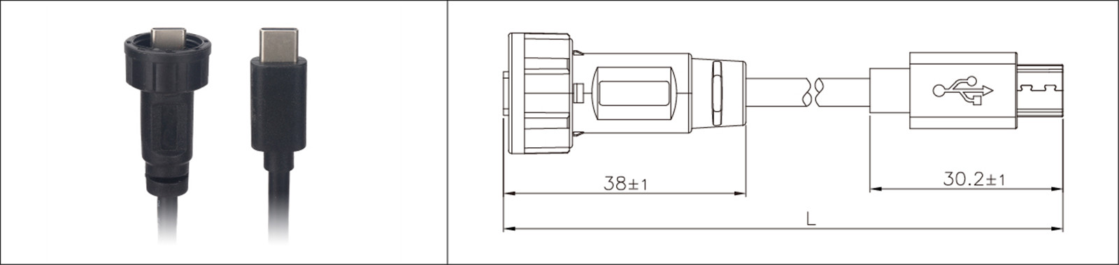 Micro USB panel mount type 2.0 3.0 female and male waterproof IP67 overmold extension cable industrial connector-02 (7)